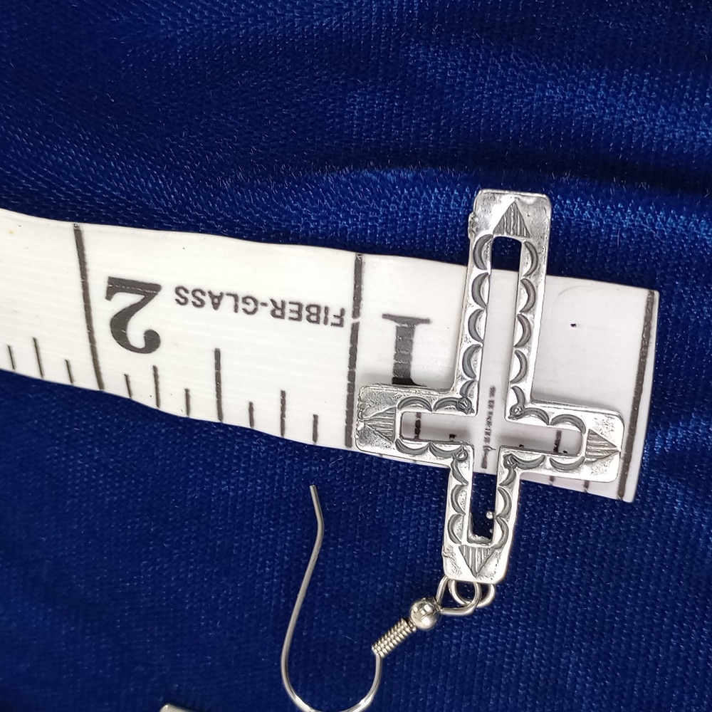 Sterling Silver Cross Dangle Earrings - Picture 6 of 10